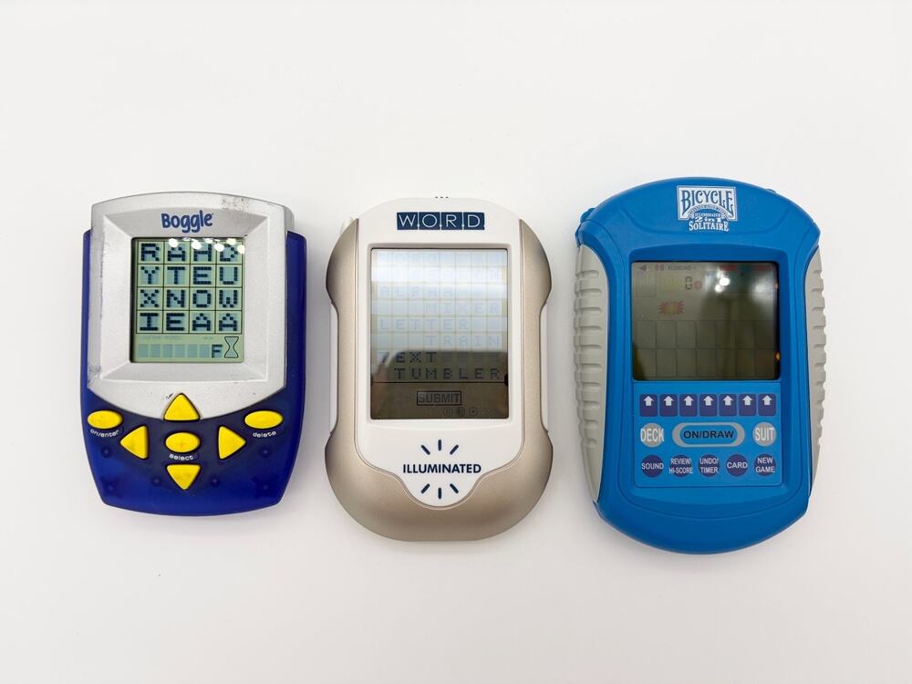 Electronic Handheld Games Lot Boggle Word Bicycle Solitaire Tested Working 2000s